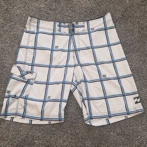 Billabong R U Serious 22" plaid board shorts in white and blue Size 38
